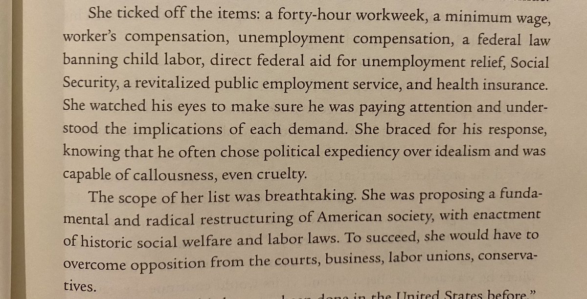 here’s Francis Perkin’s at her interview with FDR for  @USDOL Secretary ... she said she’d accept his offer only if she could pursue this agenda. PS he agree and she took the job PPS she oversaw a “fundamental and radical” change in how we support people in the US.