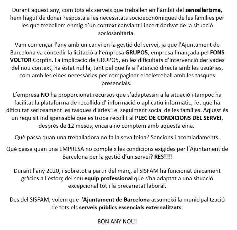 BALANÇ 2020 - LA LLUITA DEL SISFAM CONTINUA