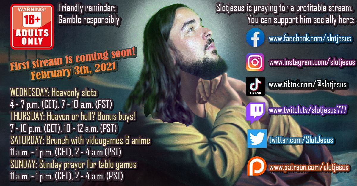 SlotJesus's tweet image. Happy new year! May Light always surround you. 2021 will be delightful. Here is a parting gift for the wicked 2020. All streaming information and more about me in one picture.