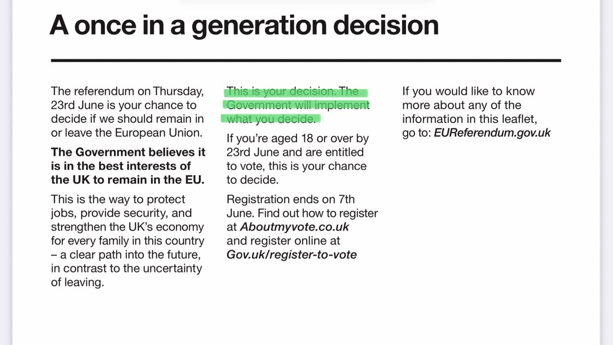 11-13 April 2016 - The Government sends its referendum leaflet to every UK household telling us why we should REMAIN. It didn’t feel like a good use of £9m quid at the time but it was money well spent - although not legally binding they had to implement our decision /16