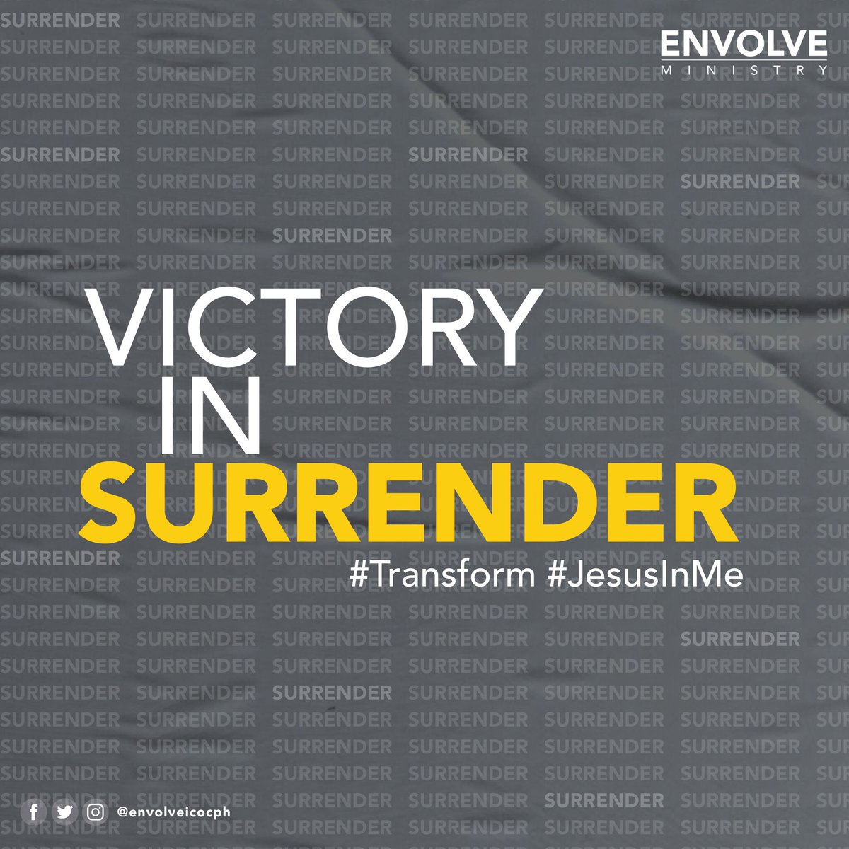 envolveicocph's tweet photo. What virtues do you struggle to gain? What sin strangles you that you cannot escape? 

Surrender these all, your sins and weaknesses, to Jesus. The more you do this, the more Christlike you will be. 

Growth is the fruit of surrender.

#ENVOLVEPH #ICOC #ICOCPhilippines #JesusInMe https://t.co/65UvnYHbUv
