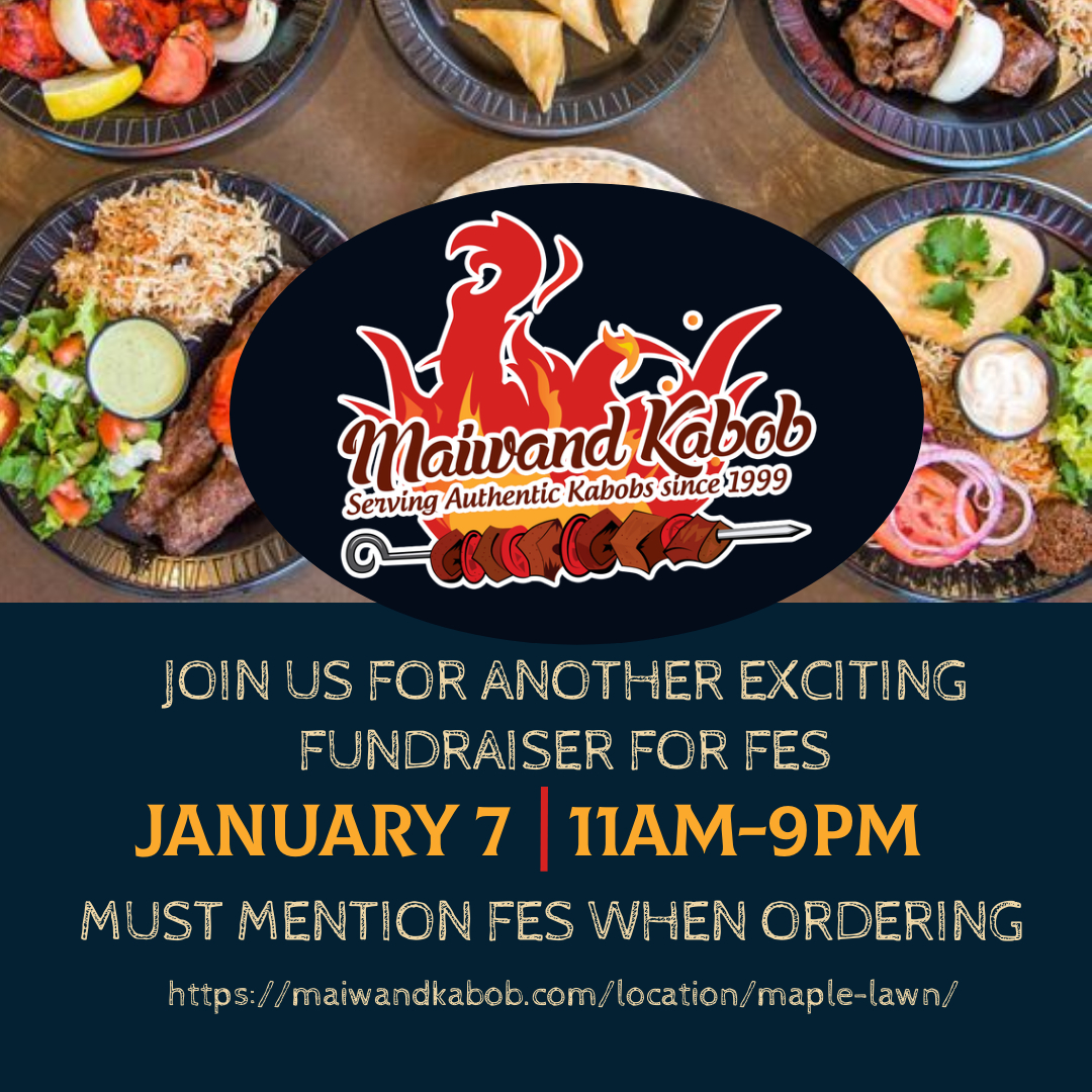 Food fabulous food, I'm dying to try it! If you haven't tried Maiwand Kabob you're missing out.  

Enjoy a delicious lunch or dinner at Maiwand Kabob!  Make sure to mention FES so a portion of your meal goes directly back to our students and staff.
