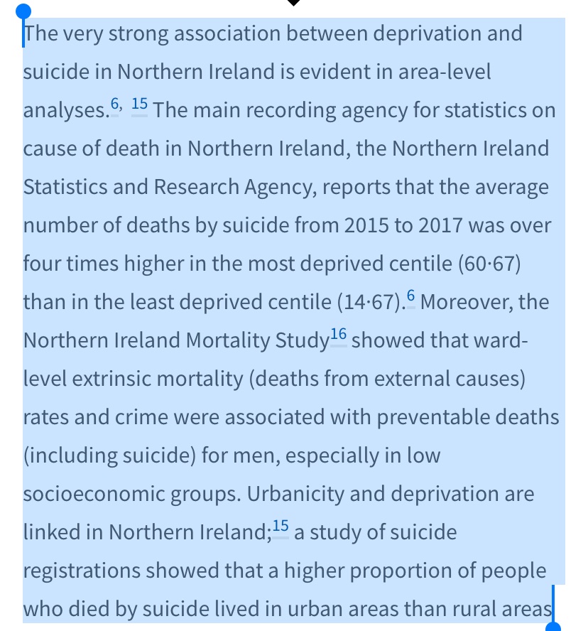 Suicide in NI unsurprisingly strongly linked to deprivation & urbanicity