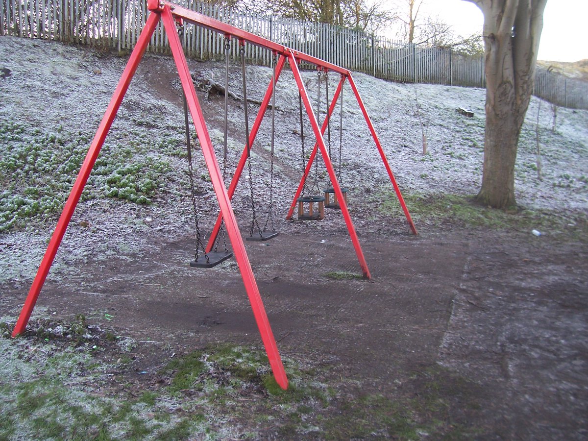 It was NOT a portal to another dimension. It was a portal to Snaiths Field, a little park that became our base of operations from then on. We sat on these swings, plotting. Mine was always the one nearest to the camera, Doug's the second one along.  #yarmmicrohistory