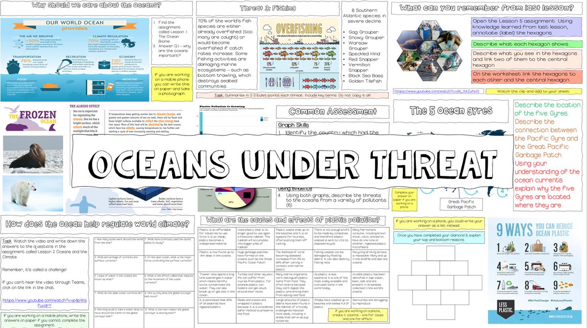 For Y9 this term we are looking at Oceans Under Threat - 8 lessons created by Team Geog at KC, & updated for online learning. Includes the #PassOnPlastic campaign which we were lucky enough to take part in 2 yrs ago. 

drive.google.com/drive/folders/…

#BlendedLearning #GeographyTeacher