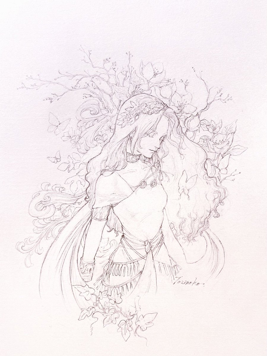 𓇗 鳥の子𓃹 親愛なる友へ贈る あなたが描いていた横で私も描いてみたよ 女神ルティアナ 弓使いの勇ましく気高いアルテミスと 慈愛のヴィーナス 二神の名を併せ持ったような彼女を自分のイデアフィルターを加えて描いてみました Dqx ドラクエ10 いばらの