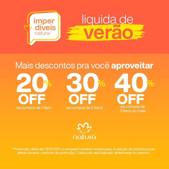 É hora de comprar mais e pagar menos com a promoção Desconto Progressivo! Garanta até 40% Off na compra de 3 itens ou mais.
Clique e confira: 
natura.com.br/consultoria/va…