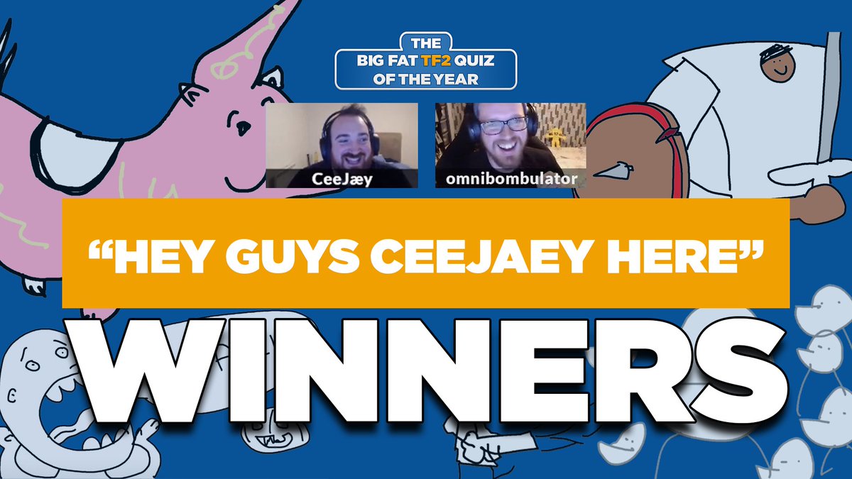 hugs_tf's tweet photo. Big Fat TF2 Quiz of the Year is now available to rewatch on Youtube - https://t.co/VVq9n3856B

Congrats to our winners "hey guys ceejaey here" @omnibombulator @CeeJaeyTF2 

🔔 Our fundraiser is still live https://t.co/GheAdlahdv https://t.co/KcddA3cxsz