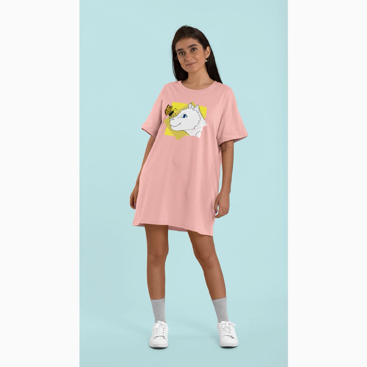 Style it with leggings, a belt, a denim jacket, or wear it alone, it'll look great anyway💃⁠ ⁠ Check the details to buy in the link below l8r.it/W2zy ⁠ #funnycattshirts #tshirtdress #cutecatclub #kawaiifashion