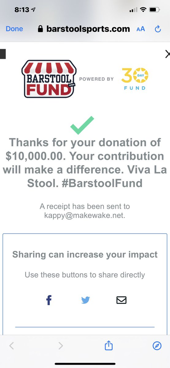 .<a href="/stoolpresidente/">Dave Portnoy</a> <a href="/barstoolsports/">Barstool Sports</a> My team has decided to donate their personal year end bonus to the fund. We’re a small business that wants to help those in need. With love, Sophia Jarrod Randi Alicia Clinton Walker Emily Haley Dylan Eric &amp; Kappy #makewakeartists #barstoolfund
