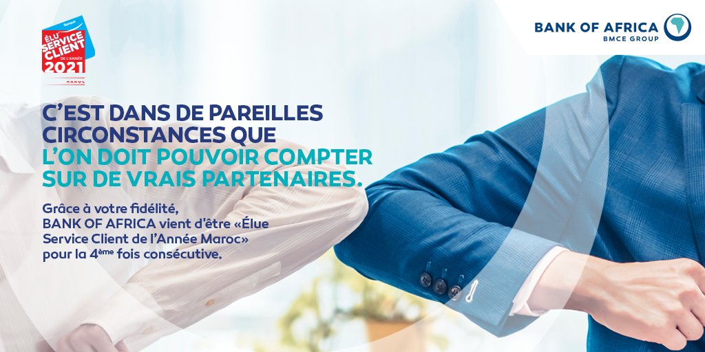 Bank_OfAfrica's tweet photo. Soucieuse d'améliorer sa relation de proximité et d’accompagnement de ses clients, Bank of Africa a été élue « Service client de l’année Maroc pour la 4ème année consécutive.
#BankOfAfrica #Services #Confiance #Service_Client
#Fidélité https://t.co/ZNVmyz23R2
