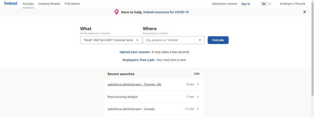 We can even take it a step further and utilize Boolean aka keyword searches on job boards like Indeed to find us relevant opportunities. You'll have to play around with your keywords depending on the Job Board but this can be used on any job board.