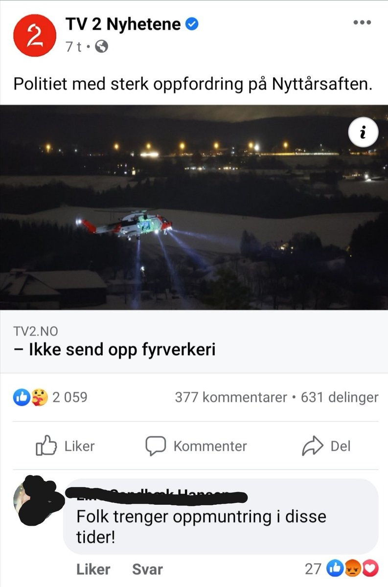 Politiet: PLIS PLIS PLIS ikke send opp fyrverkeri i Gjerdrum da det vanskeliggjør søkearbeidet. Kvinne i kommentarfeltet: Må da værra lov å kose seg litt!? Vi trenger det nå!