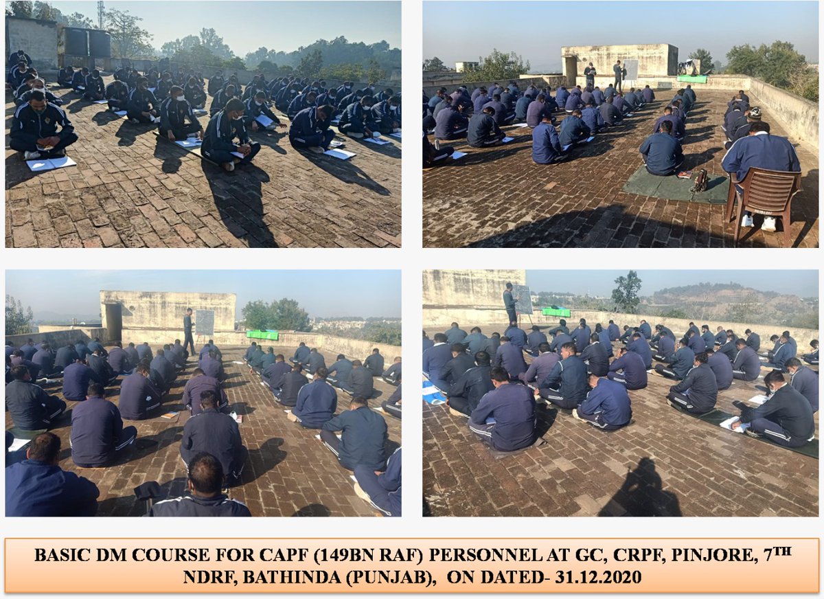 RAF(CRPF) under basic Disaster management training( under the aegis of NDRF) at Pinjore. Terrace of buildings with bright sun atop adds charm to the training. Optimum use of available resources .
@HMOIndia 
@crpfindia 
@RAFCRPF 
@NDRFHQ https://t.co/Om8P0YPncc