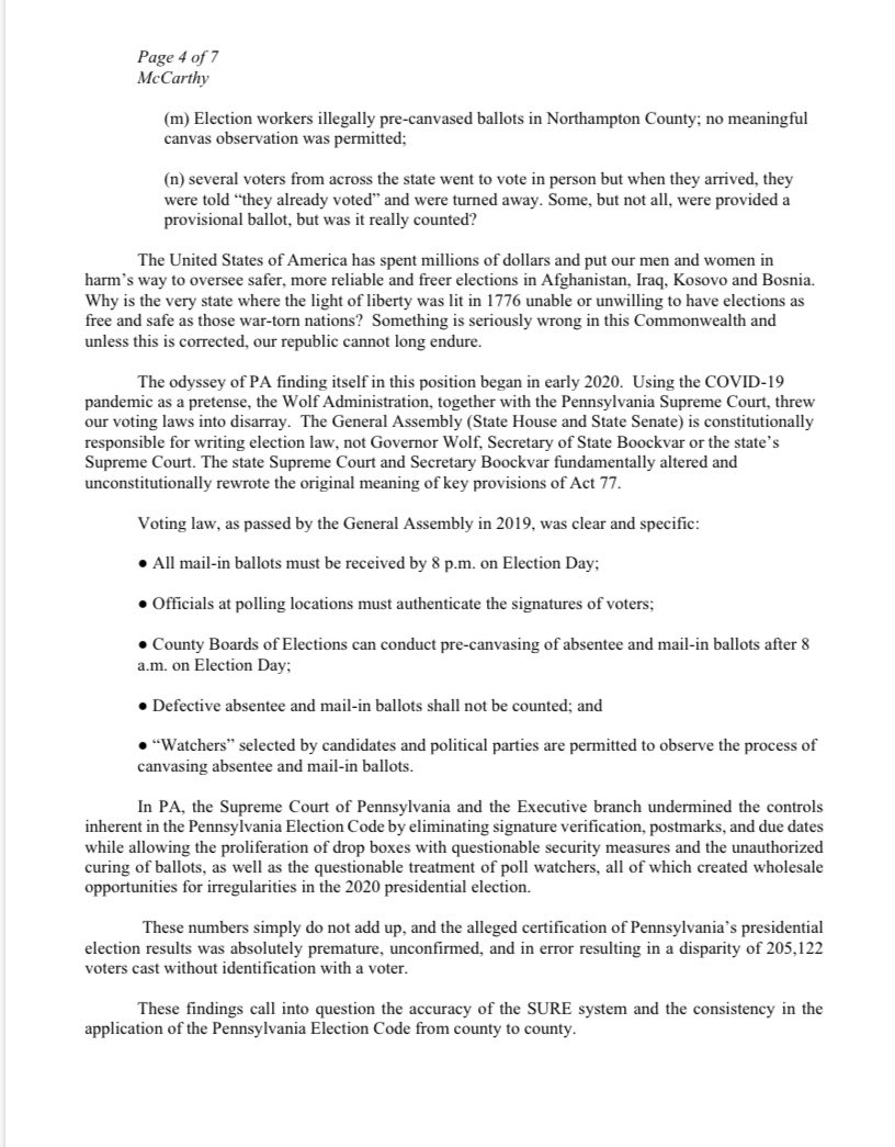 SenMastriano's tweet image. Today, members of the PA House and Senate request that Sen Mitch McConnell and Rep Kevin McCarthy dispute the PA election results until an investigation is conducted into the numerous claims of fraud. Until this is completed, the hastily certified results can’t be trusted (pt 1)