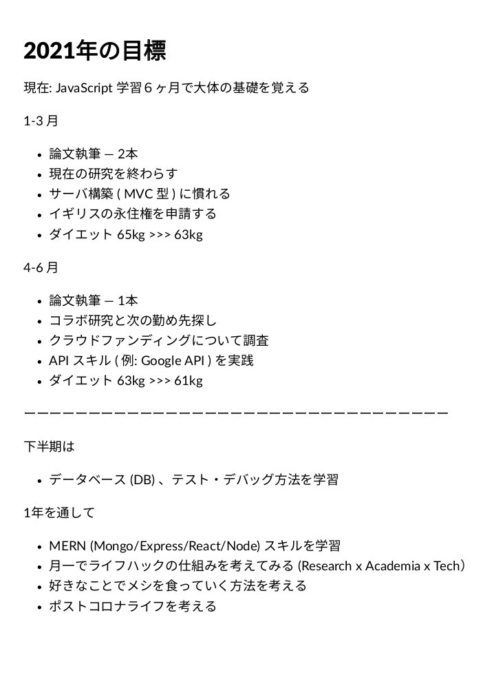 research_coding's tweet image. #今日の積み上げ 200/200日
✨2021年の目標を掲げました✨
2020年は良い年だった(と思い込み)
2021年も良い年にしましょう❗
#2021年
#2021年も仲良くしてくれる人いいね
#駆け出しエンジニアと繋がりたい