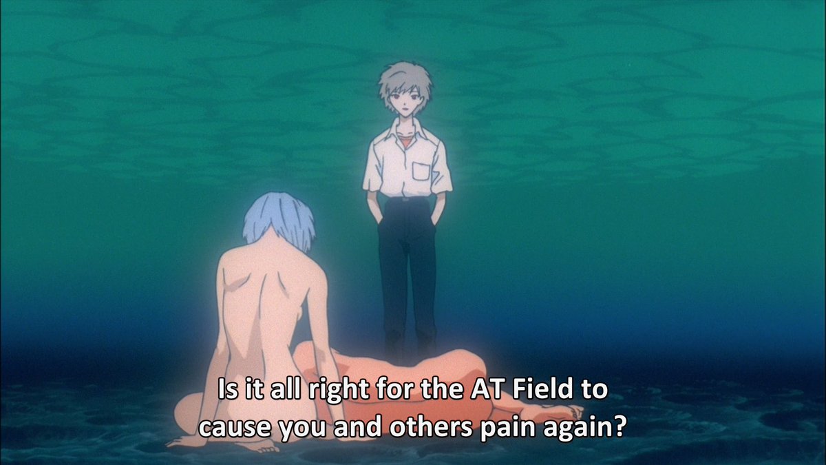 One thing I really enjoyed was how the AT field was used as a way to portray an emotional and psychological barrier a person has to hold them together. Without it, an individual’s form is lost Something about that concept and how it ties into Shinji and Asuka’s character journeys