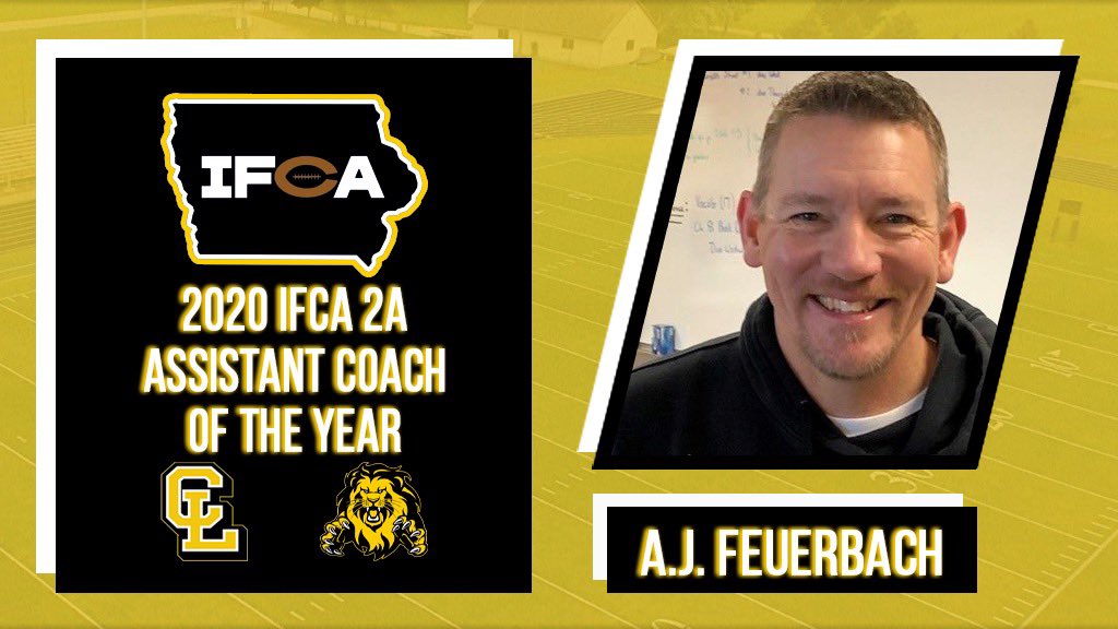 ClearLakeFB's tweet photo. AJ Feuerbach
Iowa Football Coaches Association
2020 2A Assistant Coach of the Year
#CLLionPride 🦁💪 (2/3) https://t.co/JqmE03smbz