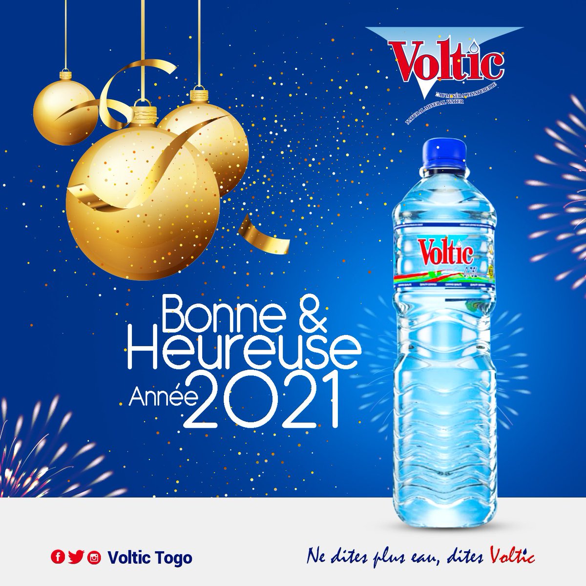 VolticTogo's tweet photo. Agréable et heureuse année 2021 ! Que vos attentes soient comblées comme Voltic étanche votre soif ! 🤗
#VolticTogo #EauVoltic #SaveurUnique #ISO22000 #EauMineraleNaturelle #VolticVoeux #HappyNewYear #Togo https://t.co/CWyNmMKIu1