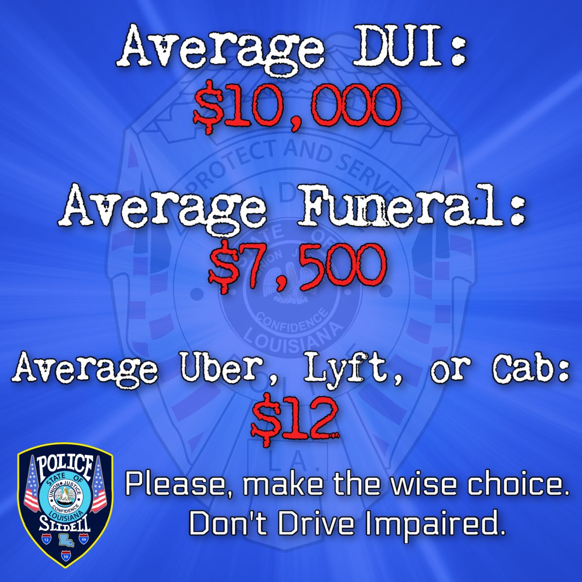 Make the wise choice. Be safe. Have a fun and Happy New Year.