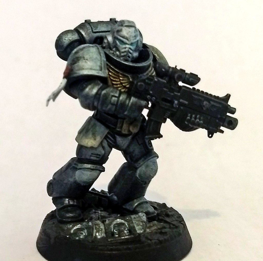 Next up is this from one of my favourite people on Twitter,  @Madth333. He only started painting this year and this is his first ever space marine. If you don't already follow him then get on it, he's one of the nicest and most enthusiastic hobbyists out there!