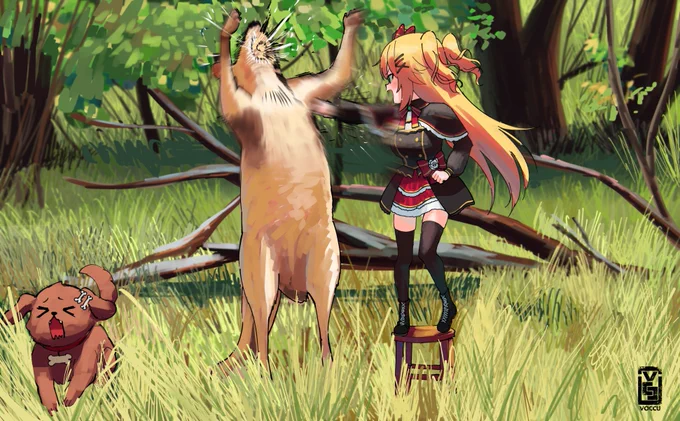 Haachama tenderizing her kangaroo meat
#はあとart 