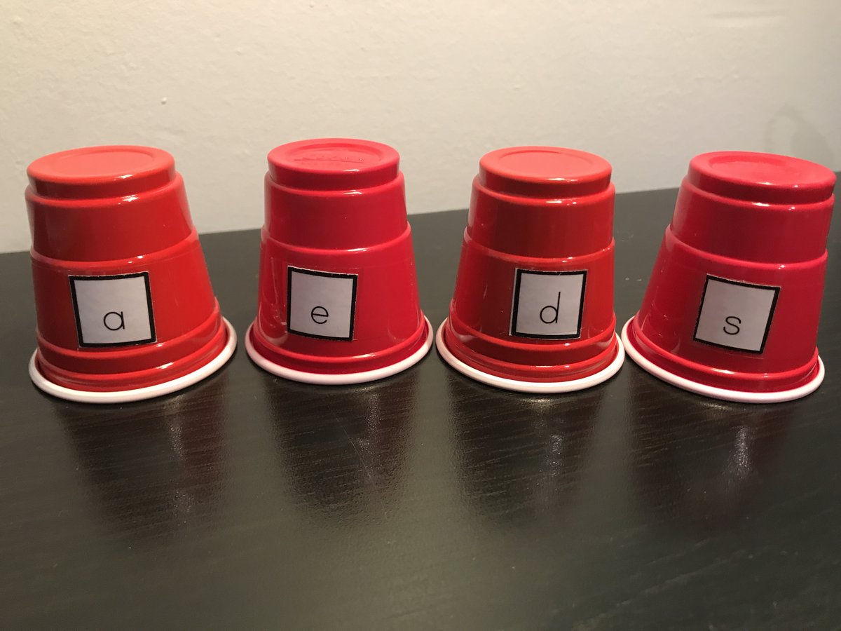 mrs_orchard's tweet image. Another game to play during synchronous/small group time. Hide a gem under a cup, Ss must say the LC letter (UC letter, sight word, number, etc.) to find the gem. We have created a variety of these cup games. #DL #FDK #synchronouslearning