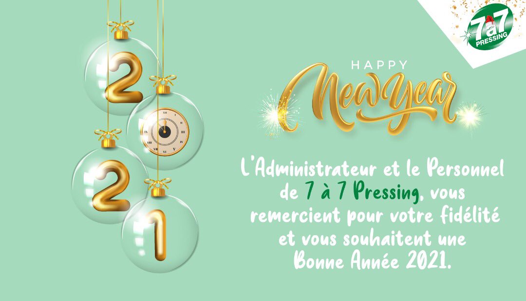 7a7pressing's tweet photo. Nous vous souhaitons une bonne et heureuse année 2021 !

#HappyNewYear2021 #bonneannee2021 #2021makeawish #happy #nouvelan2021 #REVEILLON #7à7pressing #Kebetu #dakar #Dakar2021 #senegal https://t.co/Ph5b0oOUTz