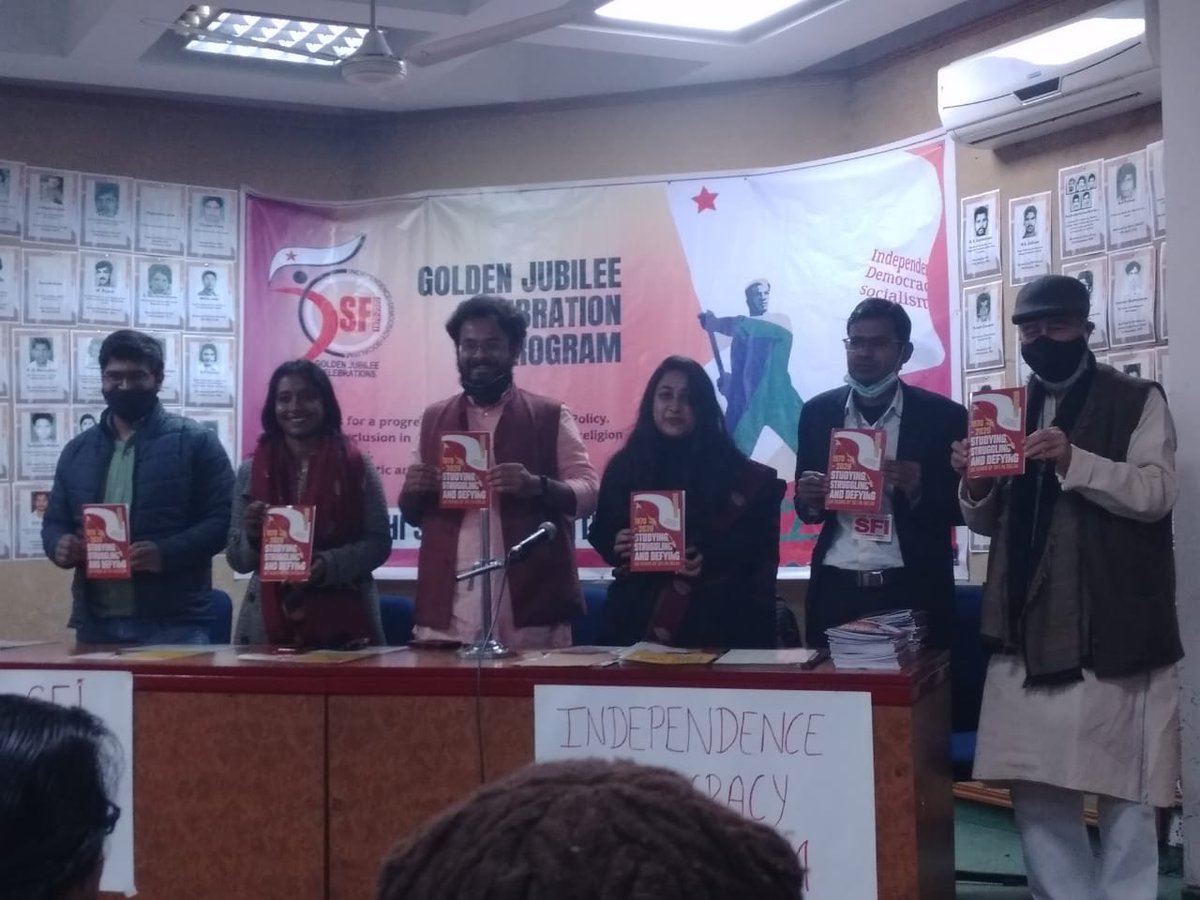 SfiDelhi's tweet image. Glimpses from The Golden Jubilee celebration of Students&apos; Federation of India in BTR Bhawan today.
Booklet on the History of SFI was released by First SFI Delhi State Secretary Sohail Hashmi.
Study and Struggle Long Live!!

#StudyStruggle #SFI50