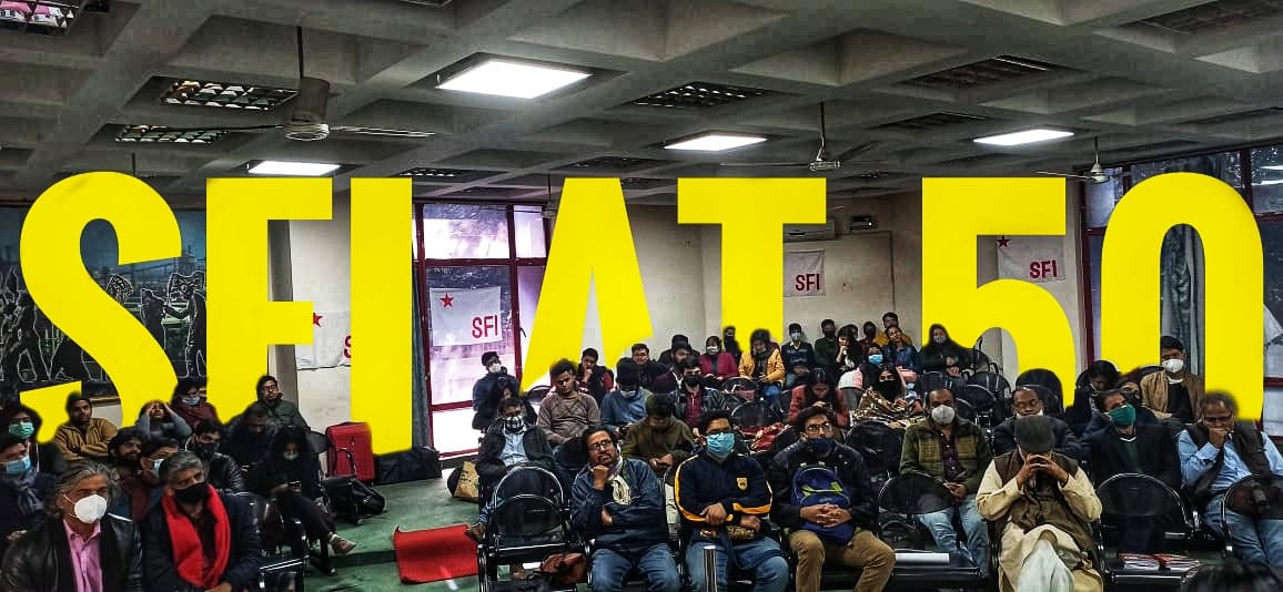 SfiDelhi's tweet image. Glimpses from The Golden Jubilee celebration of Students&apos; Federation of India in BTR Bhawan today.
Booklet on the History of SFI was released by First SFI Delhi State Secretary Sohail Hashmi.
Study and Struggle Long Live!!

#StudyStruggle #SFI50