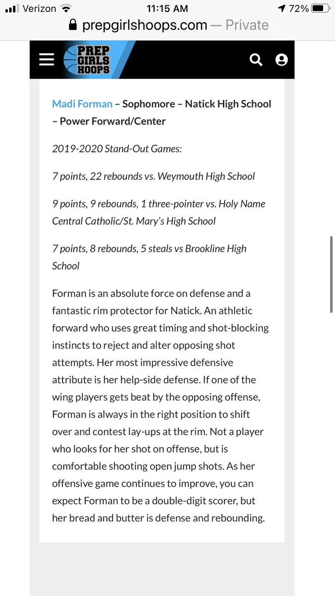 Thank you <a href="/PGHNewEngland/">Prep Girls Hoops New England</a> ! <a href="/MadisonForman4/">Madison Forman</a> <a href="/natickgirls/">NatickGBball</a> <a href="/BayStateJags/">Bay State Jaguars</a>   Madi Forman—A New England Underclassman Player to Watch!