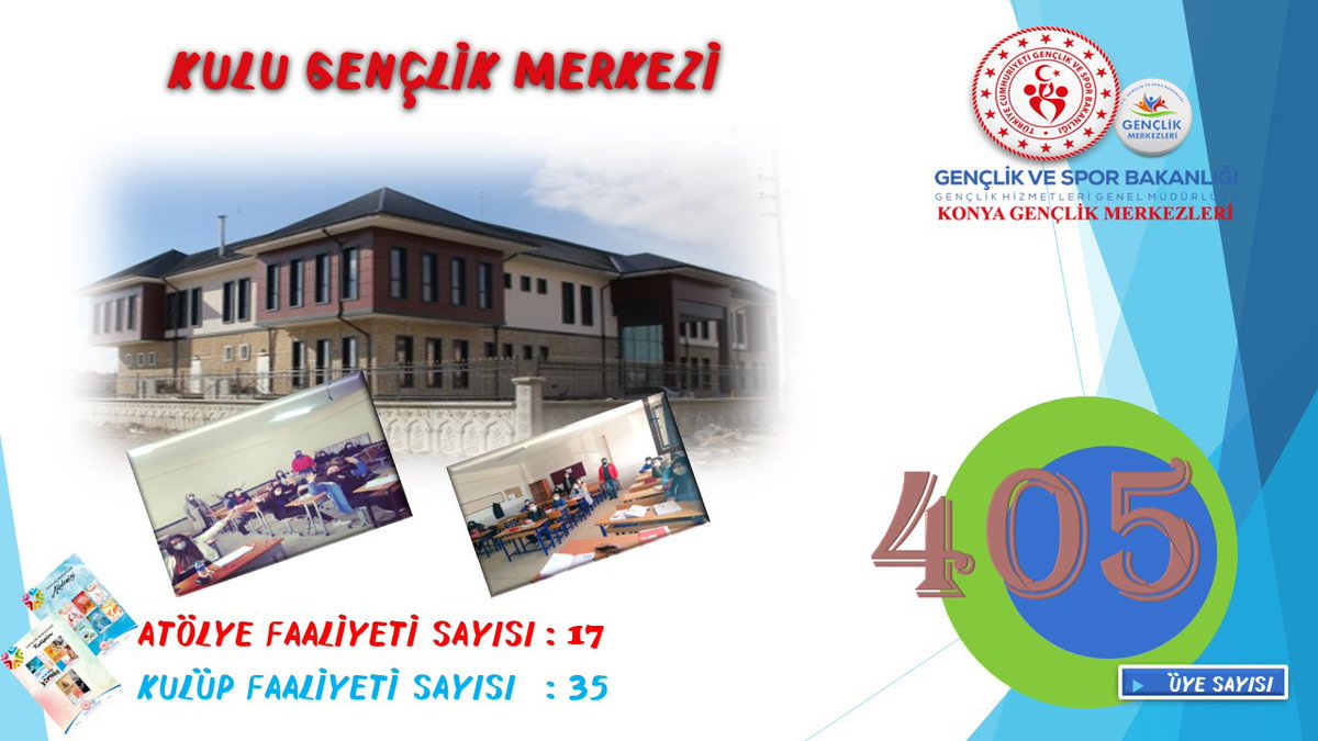 <a href="/GSB_Konya/">Konya Gençlik ve Spor İl Müdürlüğü</a> <a href="/kasapoglu/">Dr. Mehmet Kasapoğlu</a> <a href="/gencliksporbak/">Gençlik ve Spor Bakanlığı 🇹🇷</a> Konya Gençlik Merkezlerimizde 2020 yılı Atölye, Kulüp ve Proje faaliyetlerimize bir göz atalım.😉😉
#2020KonyaGenclikMerkezleri
<a href="/kasapoglu/">Dr. Mehmet Kasapoğlu</a> <a href="/gencliksporbak/">Gençlik ve Spor Bakanlığı 🇹🇷</a>