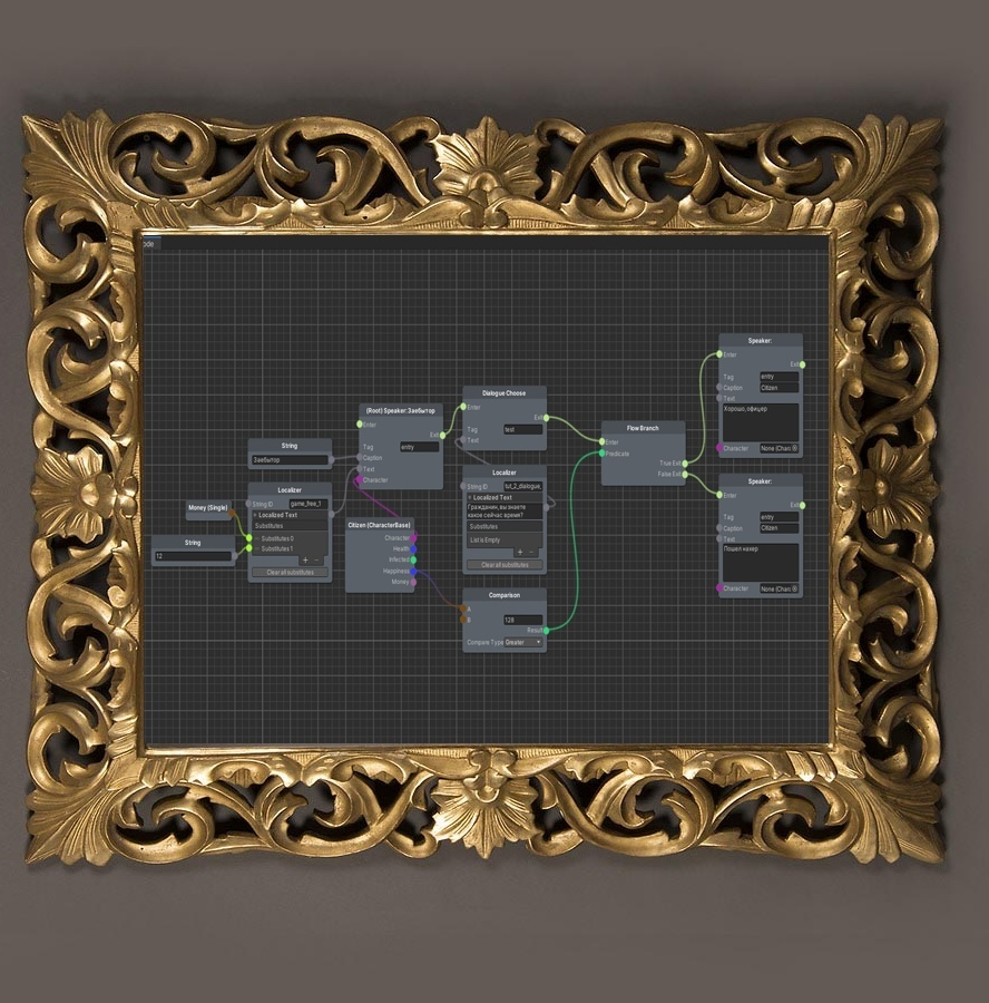 StayHomeGame's tweet photo. The visual flow graph constructor is ready for dialogues!
We've added it to the frame and shared with you here 😎

#gamedev #indiedev #indiegame https://t.co/wmNt2RveFS