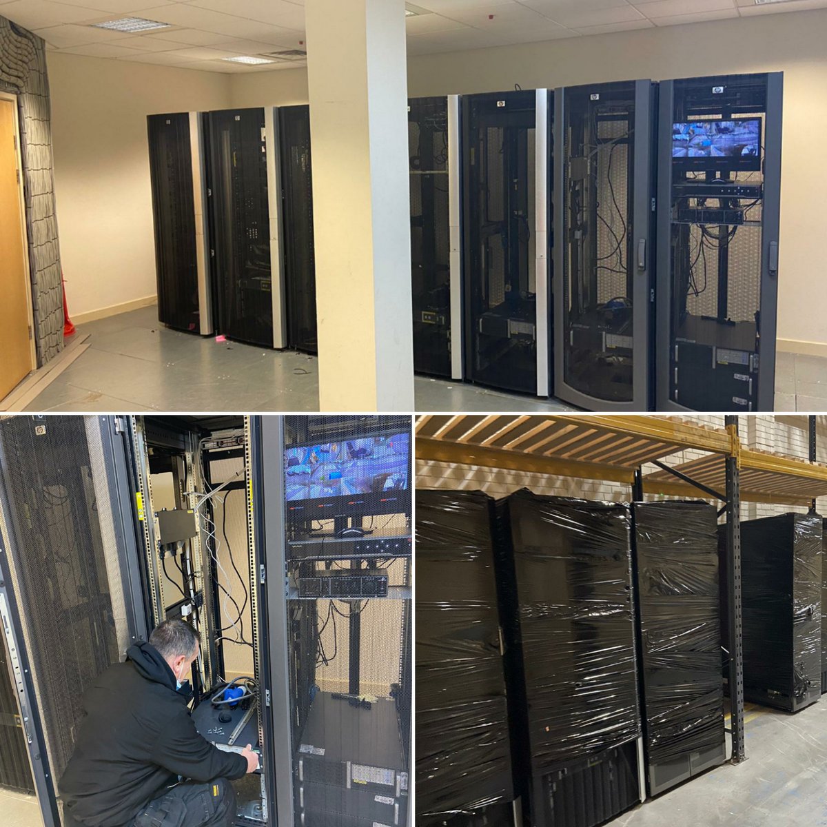 securetrans's tweet photo. Last job of the year, all the servers were relocated over the last couple of wks to their new home and now the racks are in storage. 4 of the team finishing up early on New Years Eve. #servers #ServerRelocation #dataracks #ComputerTransport #datacenter #networkengineer #switches https://t.co/ZHAATys4W7