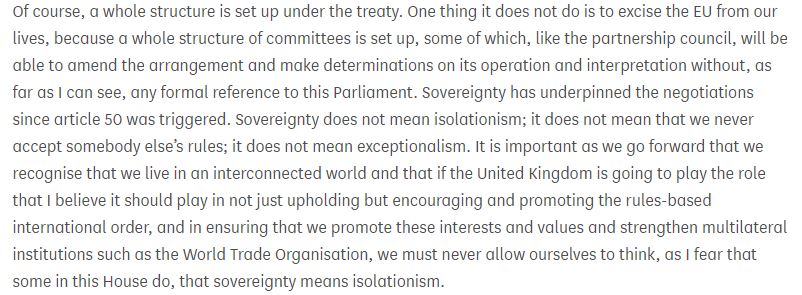 Amidst general approval for the government legislation, some pertinent remarks came from ex-PM  @theresa_may. But sovereignty exercised by unaccountable unelected bureaucrat committees as per CTA are more than a quibble: they are a betrayal of Leave voters *and* Remainers. /2