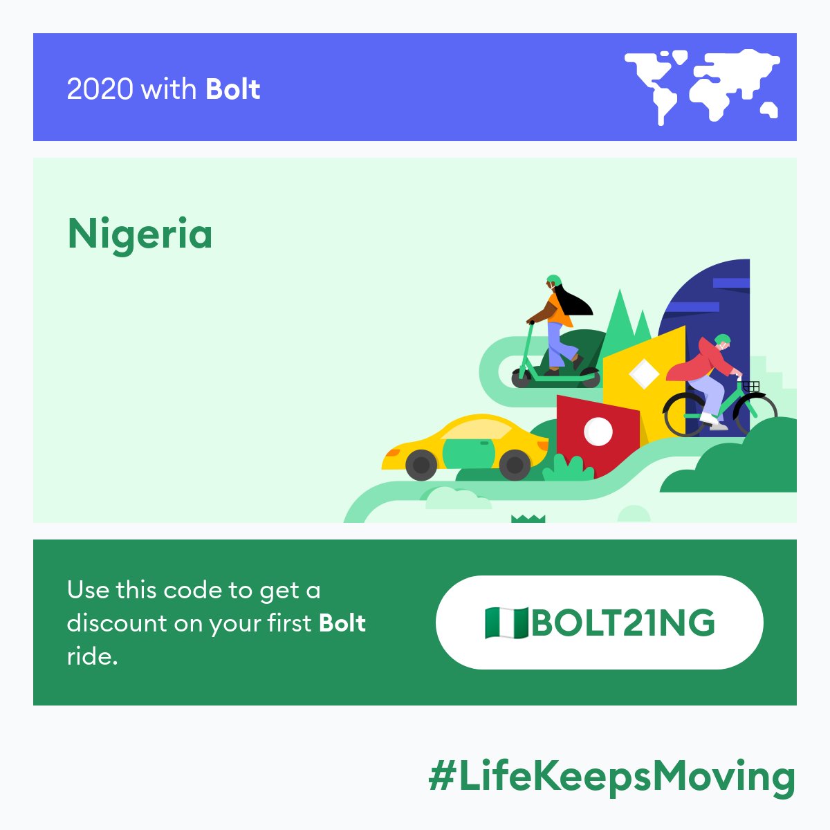 SheunAdeola's tweet photo. 2020 was a tough year. But Nigeria kept moving forward. Go 🇳🇬! #LifeKeepsMoving #Bolt2020 https://t.co/ZRSuozCeha