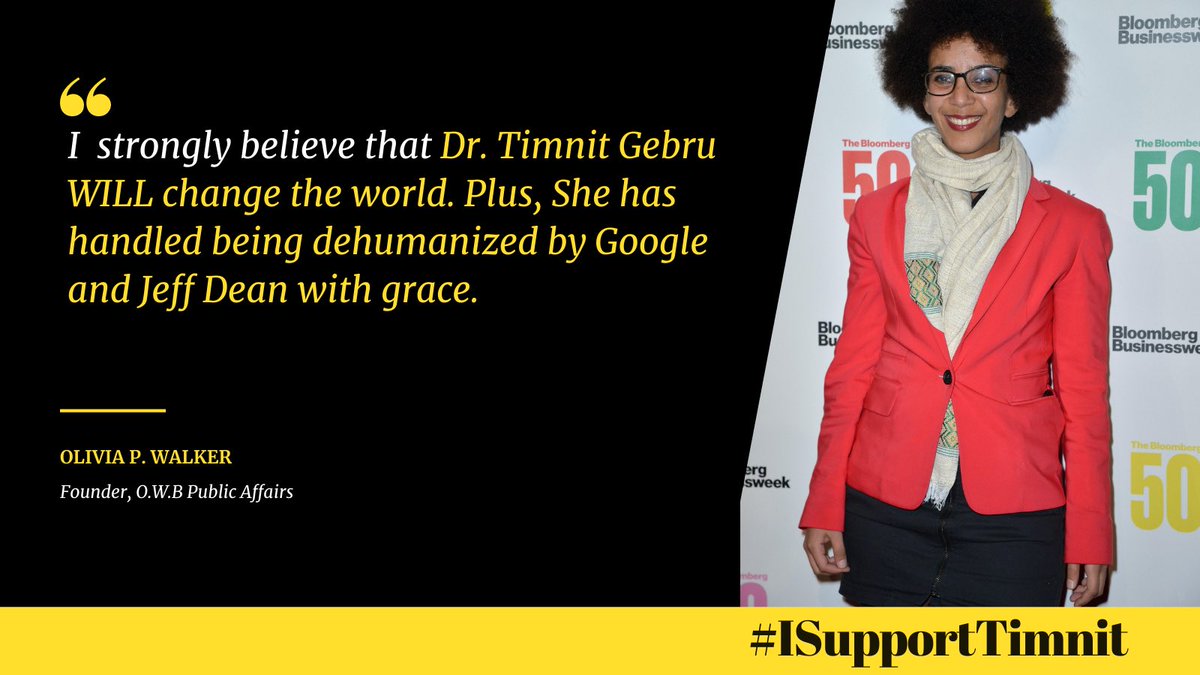 olivia_p_walker's tweet photo. @timnitGebru is woman of the year in my book. That she is handling @Google and @JeffDean’s dehumanizing treatment — on a global scale — with such grace & professionalism needs to be recognized.
#ISupportTimnit #IStandWithTimnit #codedbias #artificalintelligence #WomenWhoCode https://t.co/Valb7YZeer
