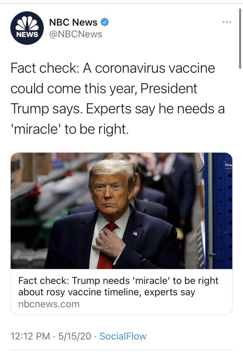 NBC News went from months of claiming “it would take a miracle to see a vaccine this year!” to complaining about the rate of the administration in December.