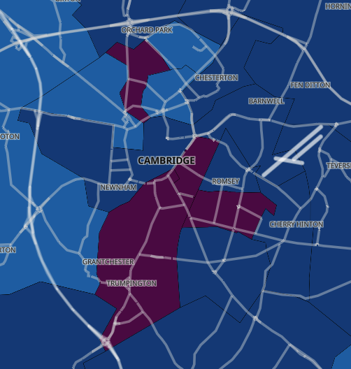 Arbury, Coleridge, Petersfield, and Trumpington all now have rates above 400 per 100k population, turning them purple on the map for the first time.  https://coronavirus.data.gov.uk/details/interactive-map