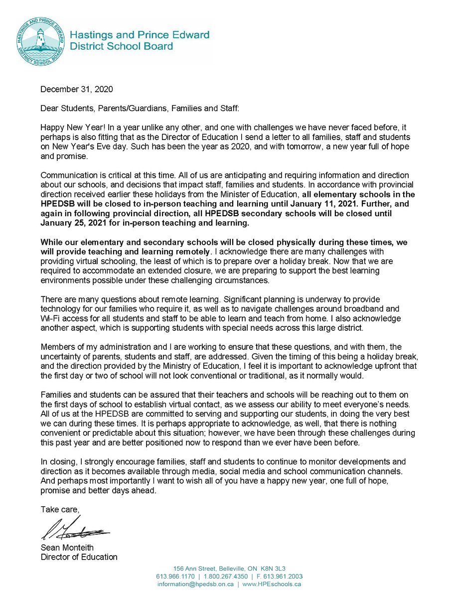 HPE_VSchool's tweet photo. Planning for January 2021, letter from the Director of Education #HPEvirtual https://t.co/RaFJfBbfE2