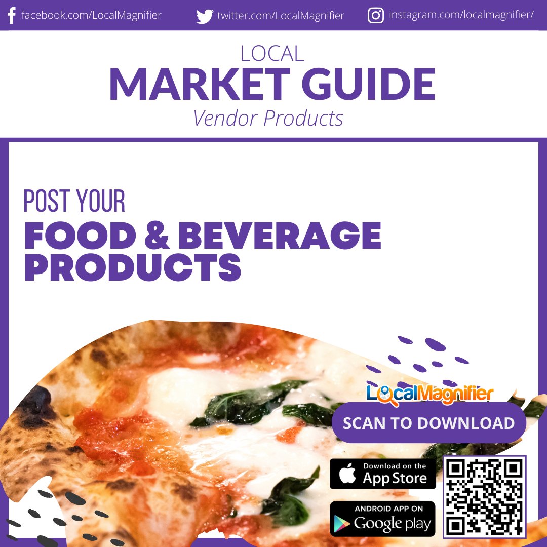 LocalMagnifier's tweet image. Are you selling food and beverage products? This is the best way to promote your products to your community. Post it on #LocalMagnifier &apos;s Market Guide.

#foodandbeverage #smallbusiness #foodbusiness #foodie