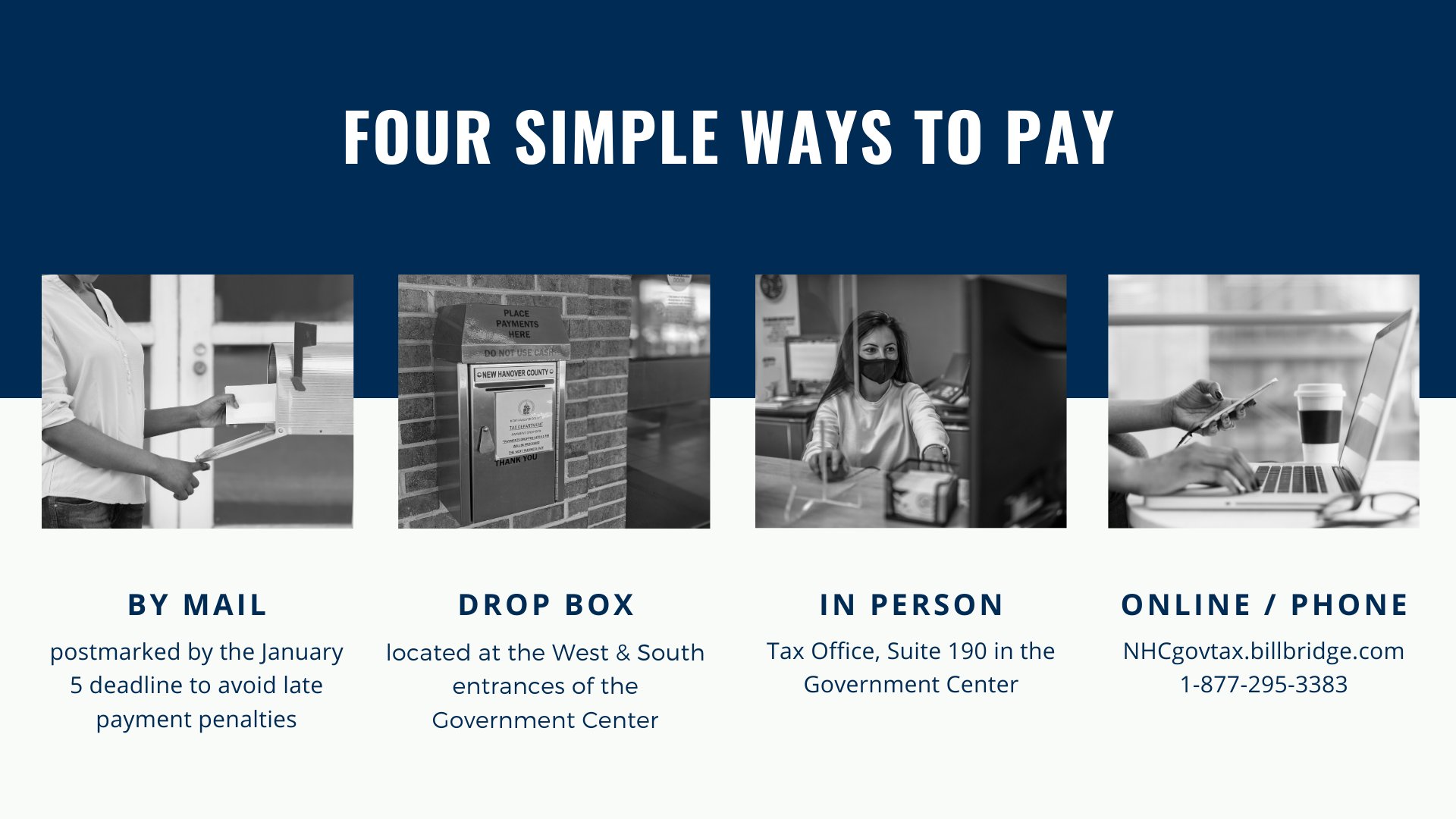 New Hanover County Twitterren There Are Four Easy Ways To Pay Your Nhc Tax Bill Before The January 5 Deadline Flexible Repayment Plans Are Available To Residents In Need But Be Sure