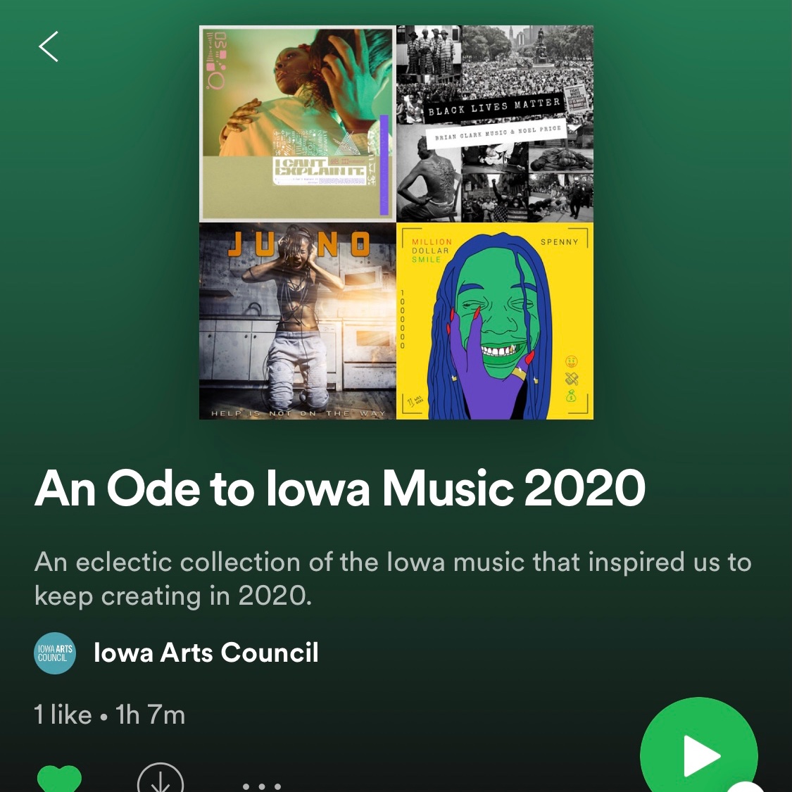 "An Ode to Iowa Music 2020" is an eclectic collection of our favorite Iowa music created this past year. 

Thank you to all Iowa musicians &amp; artists who kept us creating in 2020. Wishing you all a peaceful and art-filled new year!

Link to playlist🎶: spoti.fi/3aWGUa1