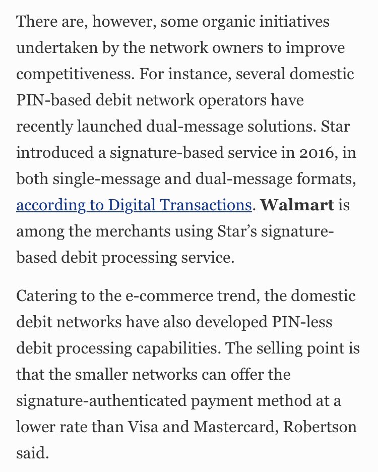 22) As the largest non-V/MA network in this $8B revenue market,  $FISV has plenty of upside and very little downside (~$700M revenue from Star/Accel today) if the status quo is shaken up a bitTwo area of growth are single message PIN-less debit for e-comm + dual message non-PIN