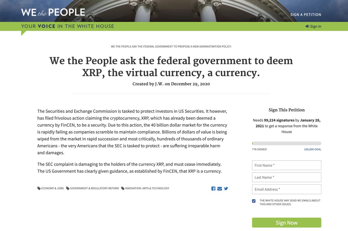allthemoney's tweet photo. #xrpcommunity 
SIGN the petition!!
👊😎🥂
#XRP 
We the People ask the federal government to deem XRP, the virtual currency, a currency.
Created by J.W. on December 29, 2020
link:
https://t.co/vG4okT7WHn https://t.co/k0hHsgyX7m
