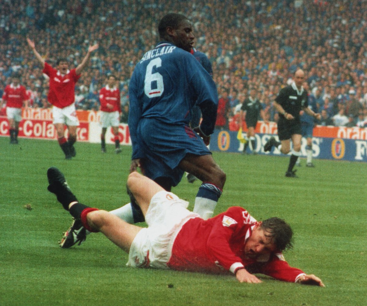  14th May 1994 FA CupCantona started the 2nd half battering of Chelsea by scoring two penalties in the space of 6 minutes, followed by goals from Mark Hughes and Brian McClair, a fitting 4-0 victory! Sir Alex's first domestic double with United.9/38