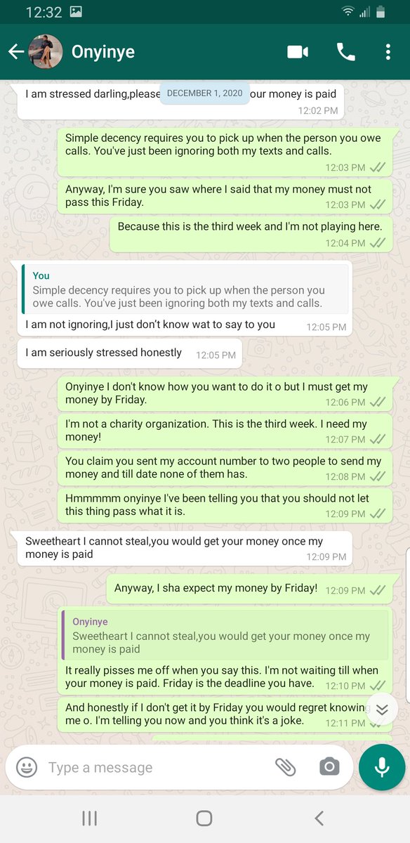 November 30 - December 1. More lies. At this point, she had blocked me from viewing her status on WhatsApp. She was still uploading and balling on IG going about her business and I was like  (I have no strength to screen record please)