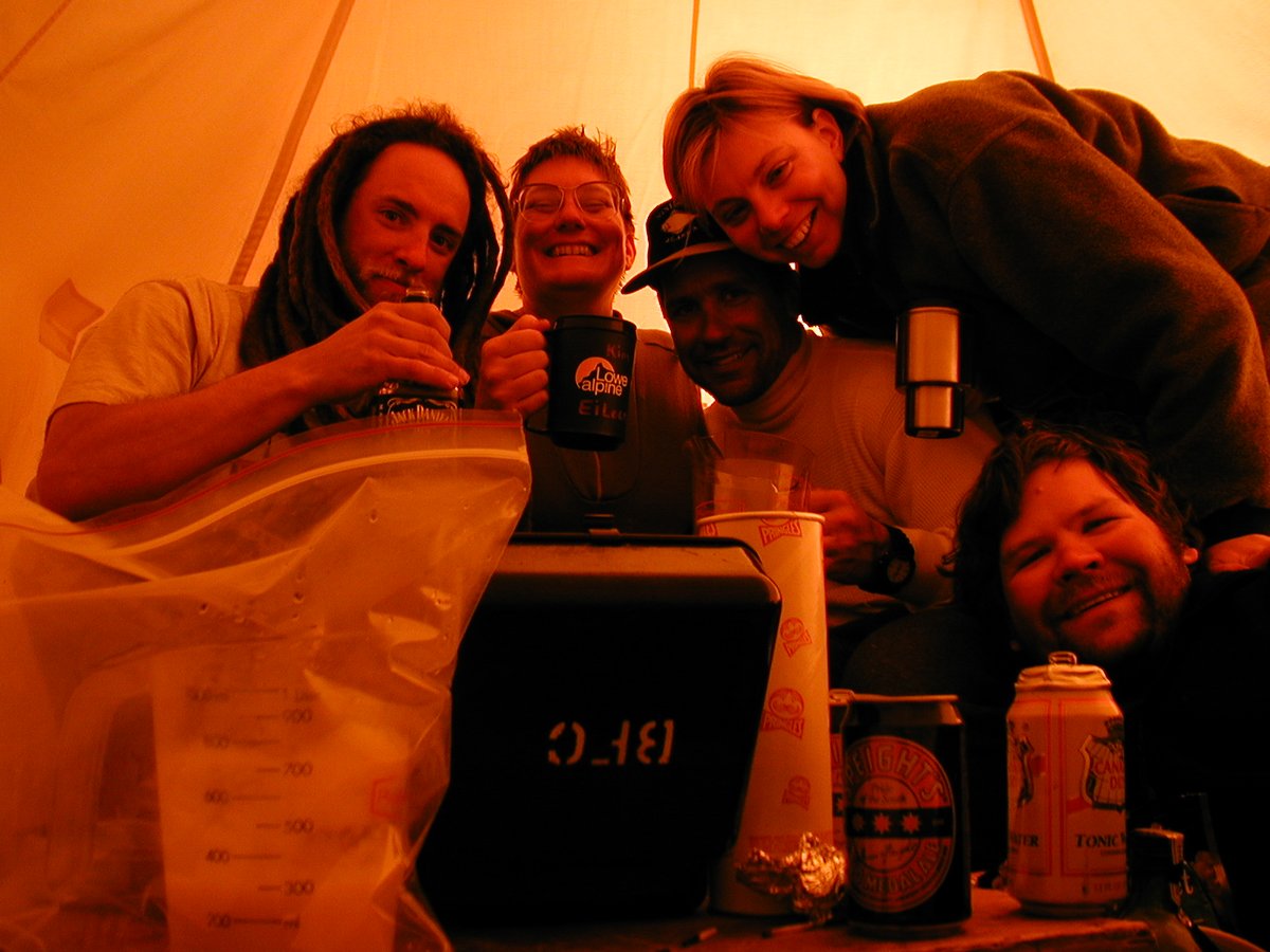 New Years Eve 12-31-2000  #ANSMET2000 team had a party with beer and G&Ts (requiring 1st thawing frozen cans of beer and tonic over a campstove) followed by a midnight wrestling match between two team members 