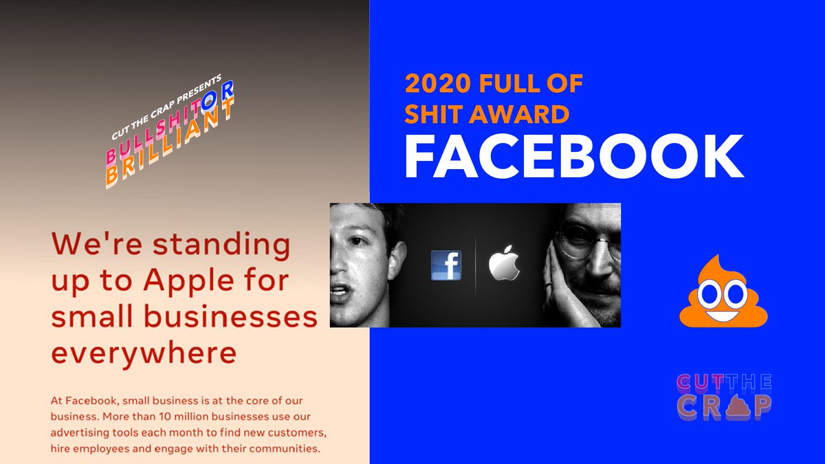 cutthecrap_nyc's tweet photo. PSA: Our 2020 Biggest Load of Shit™ award goes to...

@Facebook! 

Never before has a brand revealed just how stupid they believe their customers to be

Self-serving, manipulative, and flimsy. Let’s leave the brand babble in 2020! Here’s why they won. 

THREAD👇 https://t.co/pkfbc7cAby