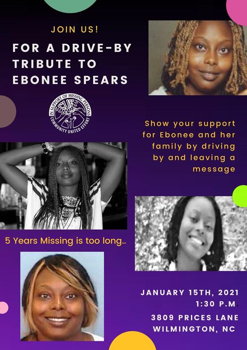 A very important family in our hearts , on our minds from Wilmington, NC! #EboneeSpears has been missing since January 15, 2016! Let this year's event  and anniversary be the time that someone comes forth with information! 
CUE profile- #MissingPersons
ncmissingpersons.org/ebonee-spears/